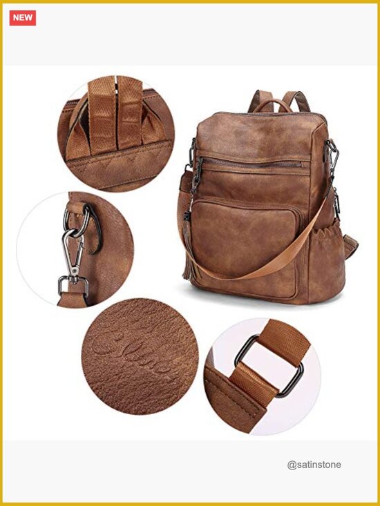 Faux Leather Tassel Backpack Purse Convertible Shoulder Bag Travel Large main image 4